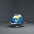 Modern Decorative Ornament Set Featuring Floating Globe On Metal Base And Gray Backdrop 3d model