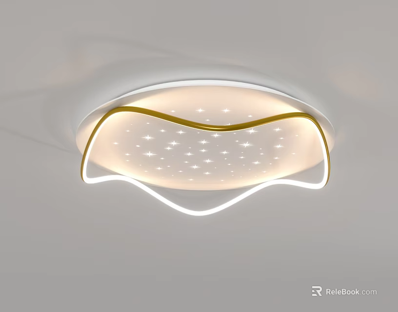 Modern Ceiling Light With Gold And White Decorative Lines And Starry Lighting 3d model 