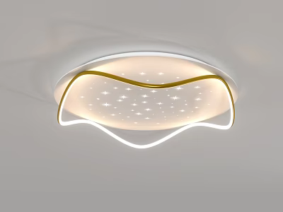 Modern Ceiling Light With Gold And White Decorative Lines And Starry Lighting 3d model