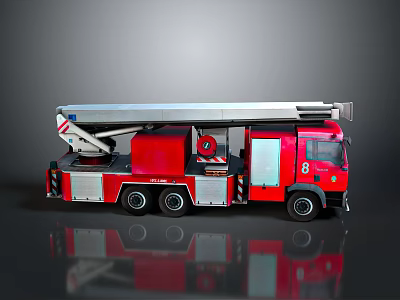 Red Fire Rescue Functional Vehicle With Extended Ladder And Emergency Equipment 3d model