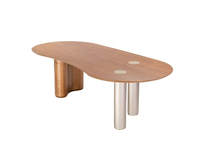 Wooden Dining Table Featuring Organic Shaped Top And Silver Metal Legs 3d model