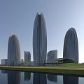 Aerial City Planning View With River Islands High Rise Buildings And Green Spaces