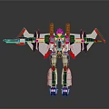 Mechanical Robot Figure With Red White Wings Armored Body And Weapon