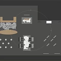 Modern Exhibition Booth Design With Reception Counter Display Screens And Tables