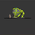 Mechanical Device With Green Arms Supporting Transparent Sphere And Small Hamster On Platform 3d model