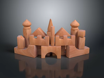 Wooden Building Blocks Forming Castle Structure With Towers And Arches 3d model