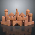 Wooden Building Blocks Forming Castle Structure With Towers And Arches