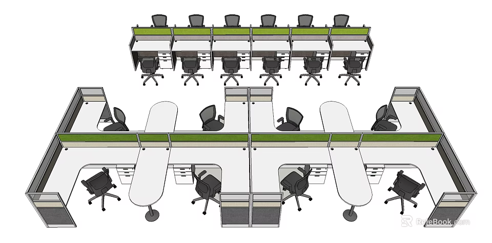 Modern Office Desks Arranged With Ergonomic Chairs In Open Workspace Layout 3d model