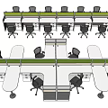 Modern Office Desks Arranged With Ergonomic Chairs In Open Workspace Layout 3d model
