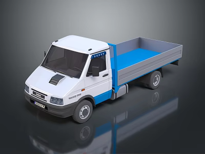 White And Blue Small Commercial Truck With Open Blue Bed And Gray Accents 3d model