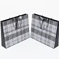 Two Stylish Plaid Pattern Gift Bags with Black Trim and Ribbon Bow Handles