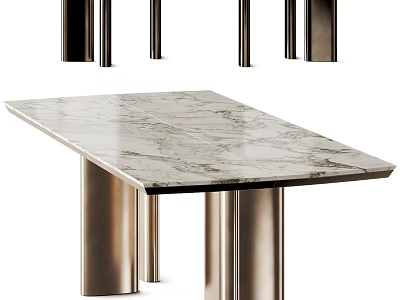 Modern Dining Table Design With Marble Top And Metal Legs 3d model