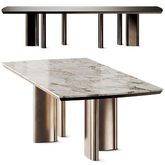 Poliform Adrien Long Dining Table Rectangular Dining Table Marble Dining Table Light Luxury Metal Dining Table 3d model