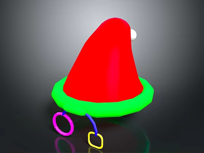 Festive Red Santa Hat With Green Brim And Colorful Decorative Rings For Holiday Use 3d model