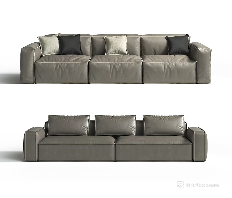 Modern Gray Leather Sofa Set With Multiple Cushions And Simple Design 3d model