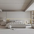 Modern Bedroom Interior Design With Comfortable Bed Stylish Headboard Ambient Lighting And Bookshelves