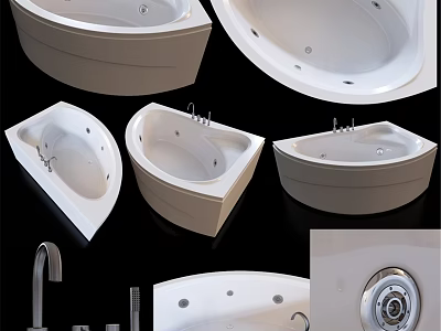 Various Modern Bathtub Designs with Faucet Drain and Multiple Angle Views 3d model