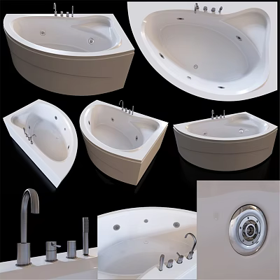 Various Modern Bathtub Designs with Faucet Drain and Multiple Angle Views 3d model