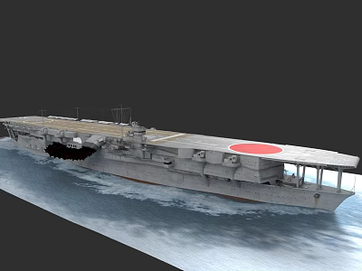 Grey Warship Aircraft Carrier With Flight Deck And Red Circle Mark At Sea 3d model