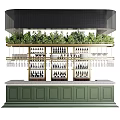 Stylish Bar Area With Green Cabinets Plants Wine Bottles And Wine Glasses