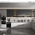 Modern Kitchen Interior With Gray Cabinets Stainless Steel Appliances And Marble Countertop