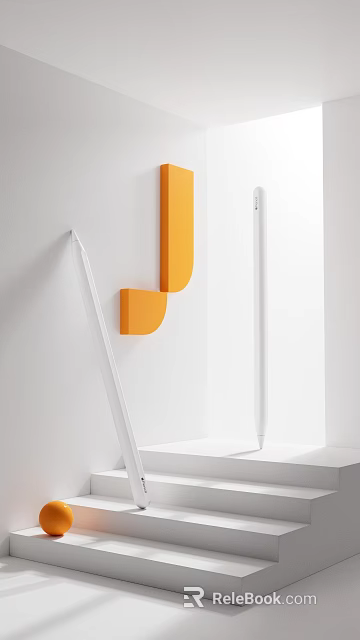 Minimalist White Pen With Modern Design And Orange Geometric Decor On White Background 3d model 