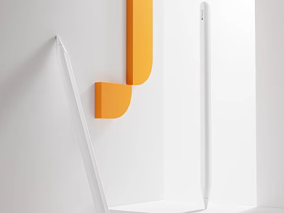 Minimalist White Pen With Modern Design And Orange Geometric Decor On White Background 3d model