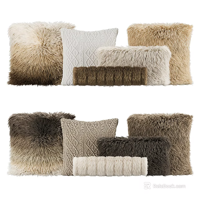 Cozy Faux Fur and Textured Knitted Throw Pillows in Neutral Tones Various Styles for Home Decor 3d model 