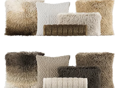 Cozy Faux Fur and Textured Knitted Throw Pillows in Neutral Tones Various Styles for Home Decor 3d model