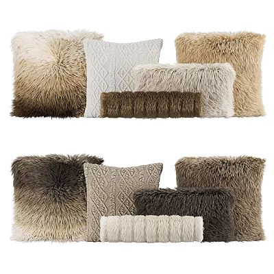 Cozy Faux Fur and Textured Knitted Throw Pillows in Neutral Tones Various Styles for Home Decor 3d model