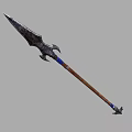 Medieval Spear Weapon With Metal Head Wooden Shaft And Blue Accents