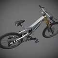 RockShox Silver Gray Mountain Bike With Yellow Fork Large Wheels And Colorful Details