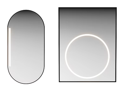 Oval And Round Illuminated Mirrors With LED Light Strips In Square Frame 3d model