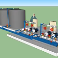 Industrial Gray Water Storage Tanks With Blue Pipeline System And Valves