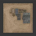 3D Model Scene of Wooden Fenced Sandy Area With Buildings And Mechanical Structure
