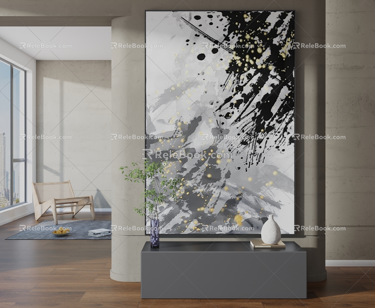 Modern Decorative Painting Simple Abstract Black and White Hanging Painting Decorative Painting Combination 3d model