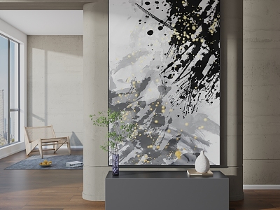 Modern Decorative Painting Simple Abstract Black and White Hanging Painting Decorative Painting Combination 3d model