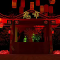Ghost Market Street Night Scene With Red Lanterns And Traditional Buildings