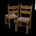 Wooden Dining Chairs With Curved Backrest And Woven Seat Design
