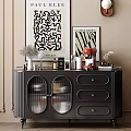 Black Entryway Cabinet Sideboard With Glass Doors Drawers And Coffee Machine Decorative Items