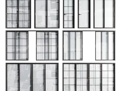 Various Sliding Doors Designs With Black Frames And Clear Glass For Interior 3d model