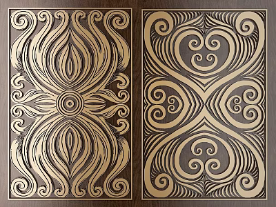 Elegant Intricate Carved Patterns On Decorative Wooden Panels With Symmetrical Swirls 3d model