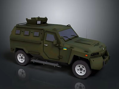 Military Green Armored Vehicle With Roof Mounted Equipment Off Road Tires And Sturdy Design 3d model