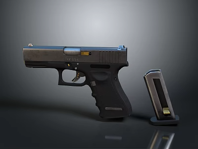 Modern Black Pistol With Magazine Metal Construction And Tactical Design On Dark Display Background 3d model