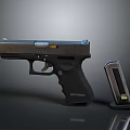 Modern Black Pistol With Magazine Metal Construction And Tactical Design On Dark Display Background