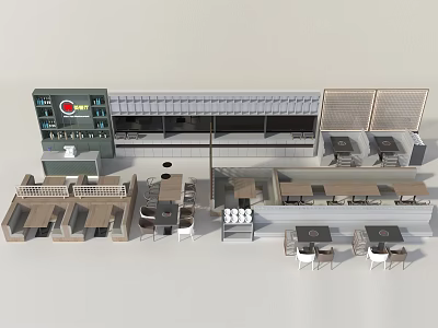 Restaurant Dining Area With Booth Seating Tables Chairs Shelves And Counter 3d model