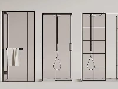 Modern Glass Shower Partitions With Black Frames And Various Bathroom Styles 3d model