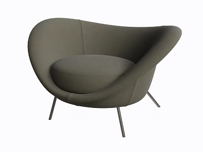 Modern Gray Single Sofa With Curved Design And Metal Legs For Living Room 3d model
