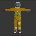 Man Wearing Yellow Spacesuit With Helmet Standing In Arms Outstretched Pose