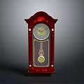 Traditional Red Wooden Grandfather Clock With Gold Accents Round Dial And Pendulum